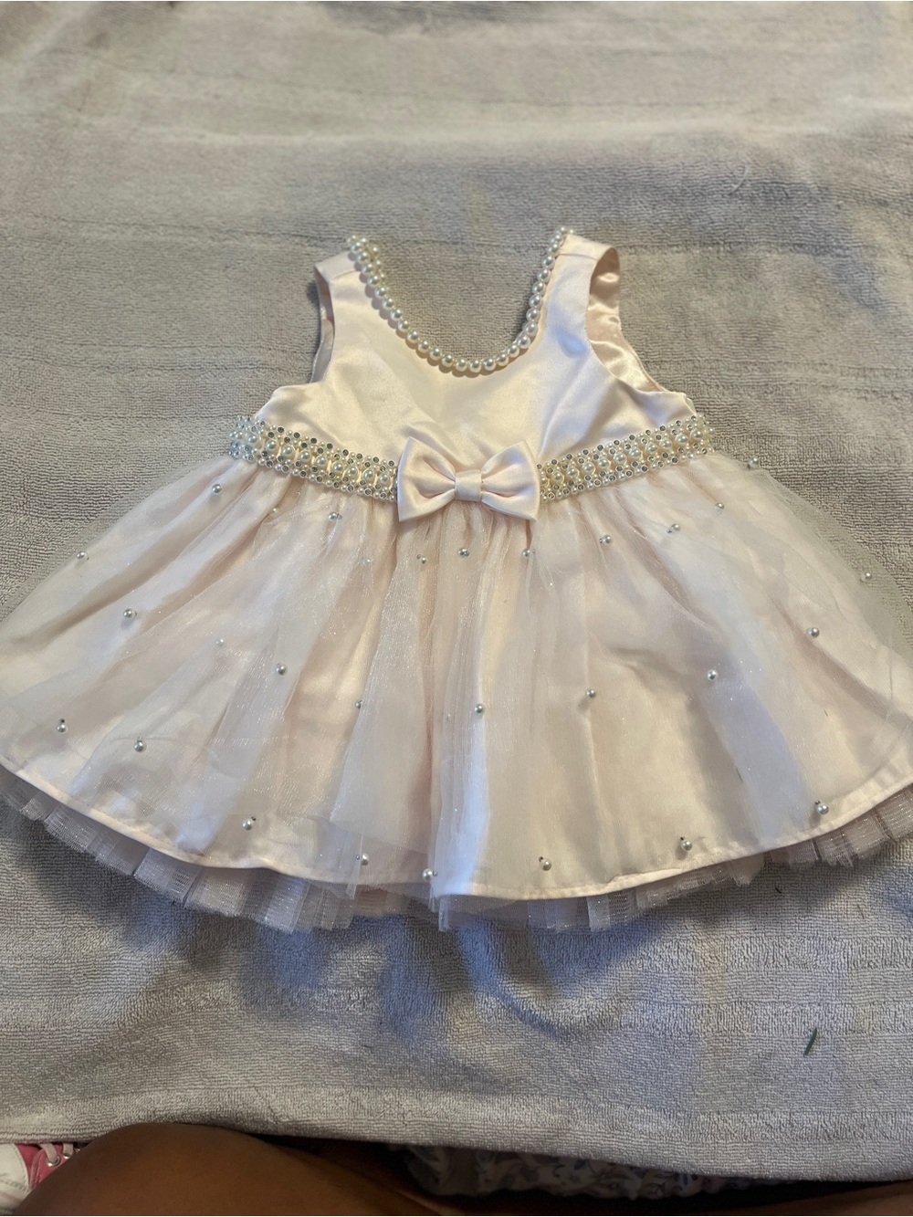 Girls' Pink Pearl-Trim Formal Dress with Bow